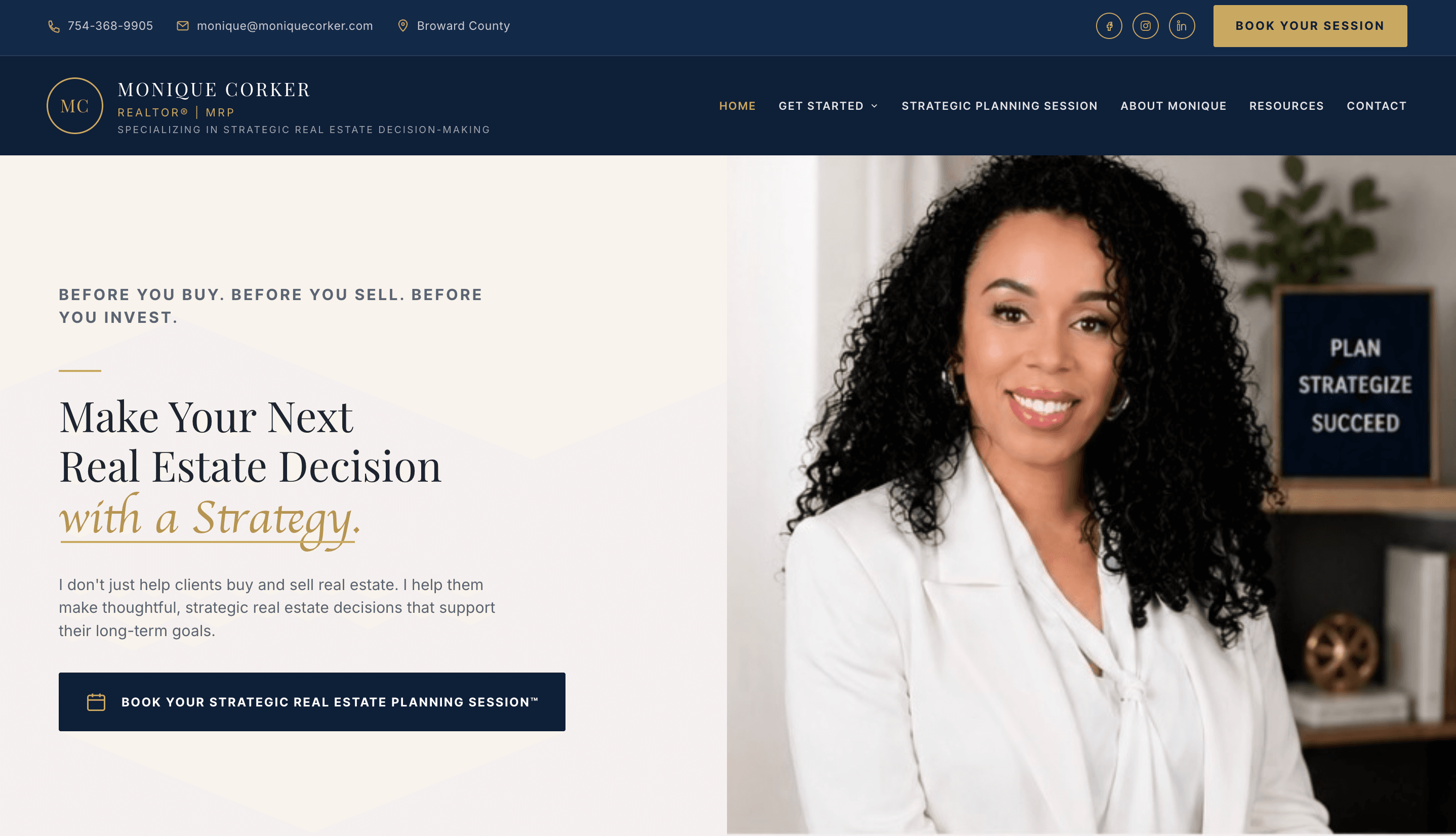 Monique Corker's real estate website homepage